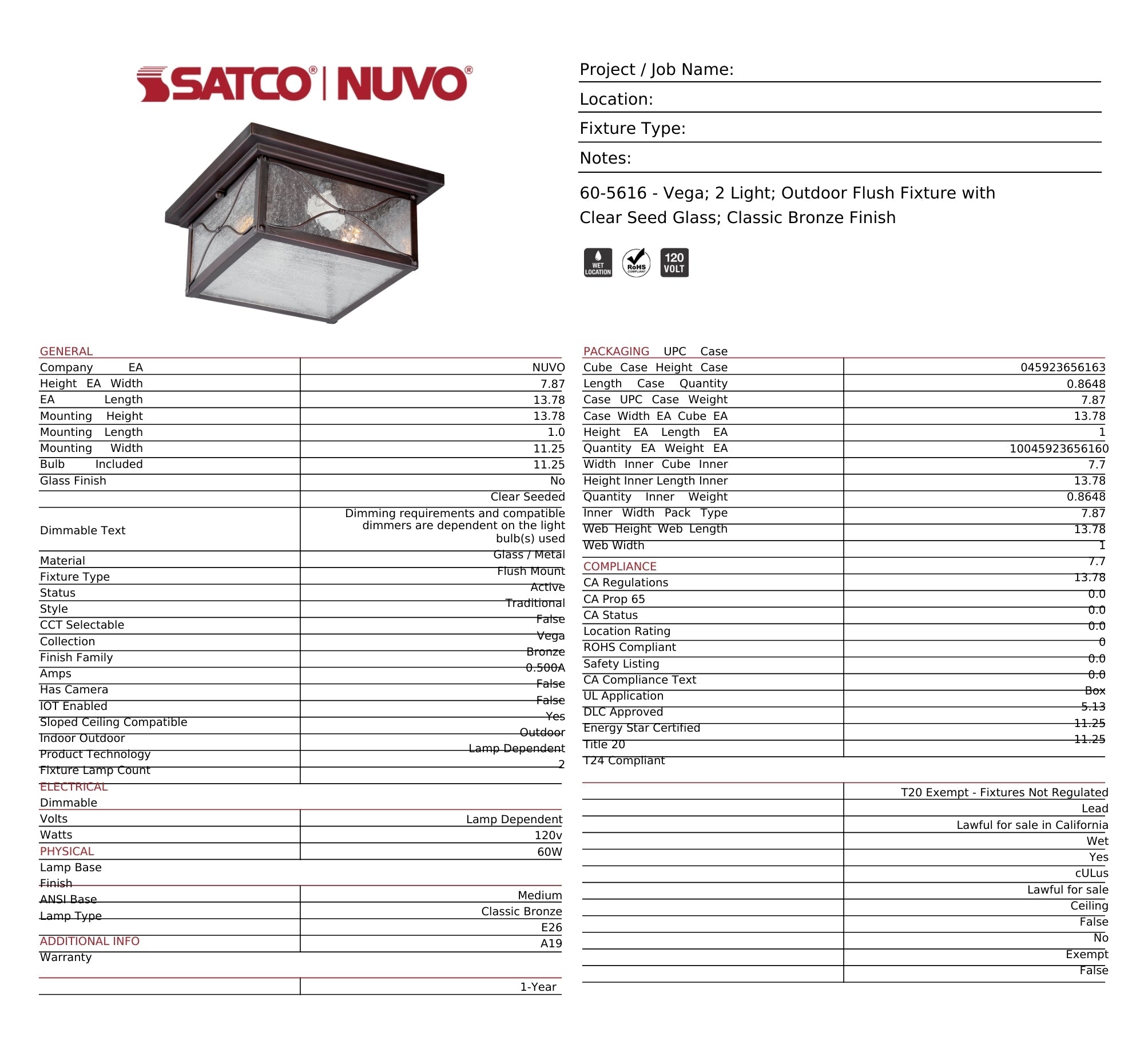 VEGA OUTDOOR FLUSH MOUNT FIXTURE - The Lamp Goods